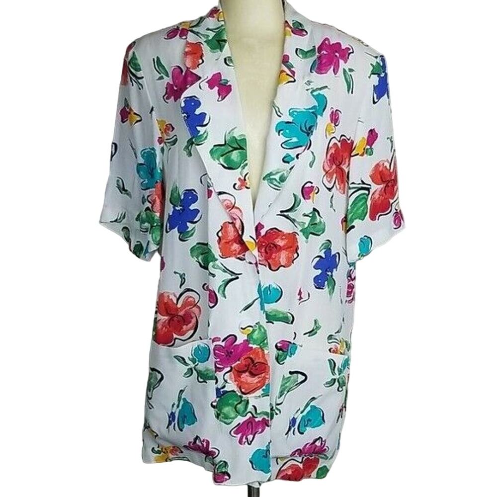Vintage Carole Little Womens Floral Top Size L Artsy Whimsical Art To Wear Retro
